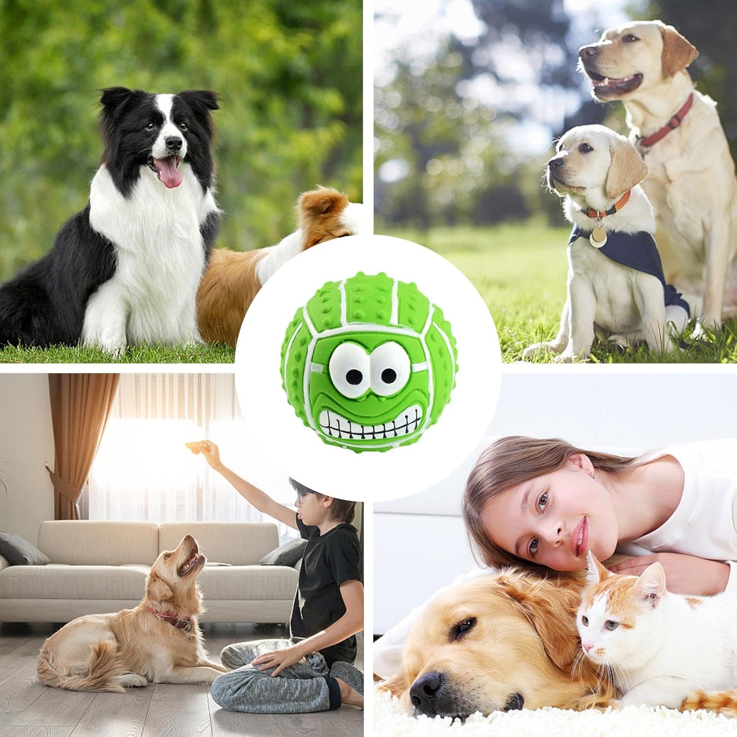 HKM-7103421 Smile Face Latex Dog Ball Toys - Durable, Squeaky Chewing Balls for Small to Medium Dogs and Cats