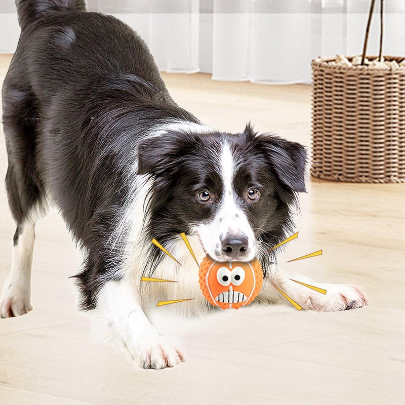 HKM-7103421 Smile Face Latex Dog Ball Toys - Durable, Squeaky Chewing Balls for Small to Medium Dogs and Cats