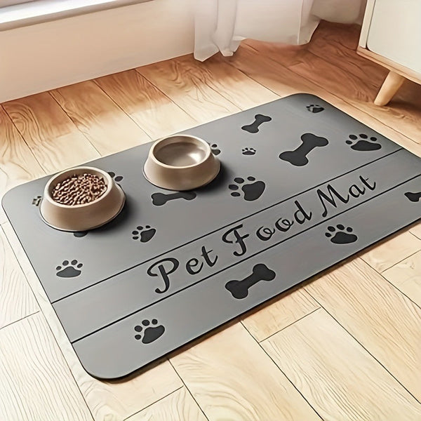 HKM-7103933 Diatom Oil Non-Slip Pet Placemat with Geometric Design - Abstract Pattern in Dog's Paw Colors