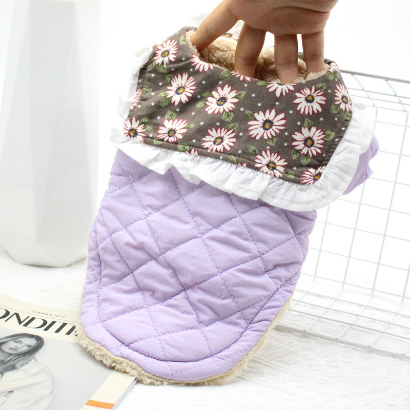 HKM-7104573 Cozy Winter Clothes for Small Dogs - Stylish Teddy Collar in Purple, Pink, Green