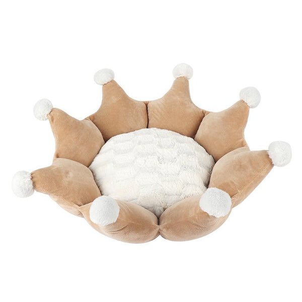 HKM-710483 Removable and Washable Crown Sleeping Nest with Soft Short Fluff Cushion for Pets in Pink, Gray, and Khaki