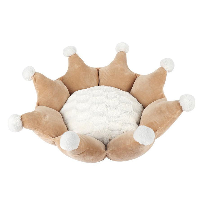 HKM-710483 Removable and Washable Crown Sleeping Nest with Soft Short Fluff Cushion for Pets in Pink, Gray, and Khaki