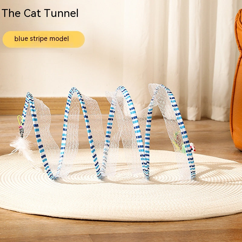 HKM-7105213 Interactive Collapsible Cat Tunnel with Mice & Feathers - Elastic Outdoor Cat Toy for Kittens