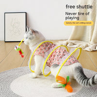 HKM-7105213 Interactive Collapsible Cat Tunnel with Mice & Feathers - Elastic Outdoor Cat Toy for Kittens