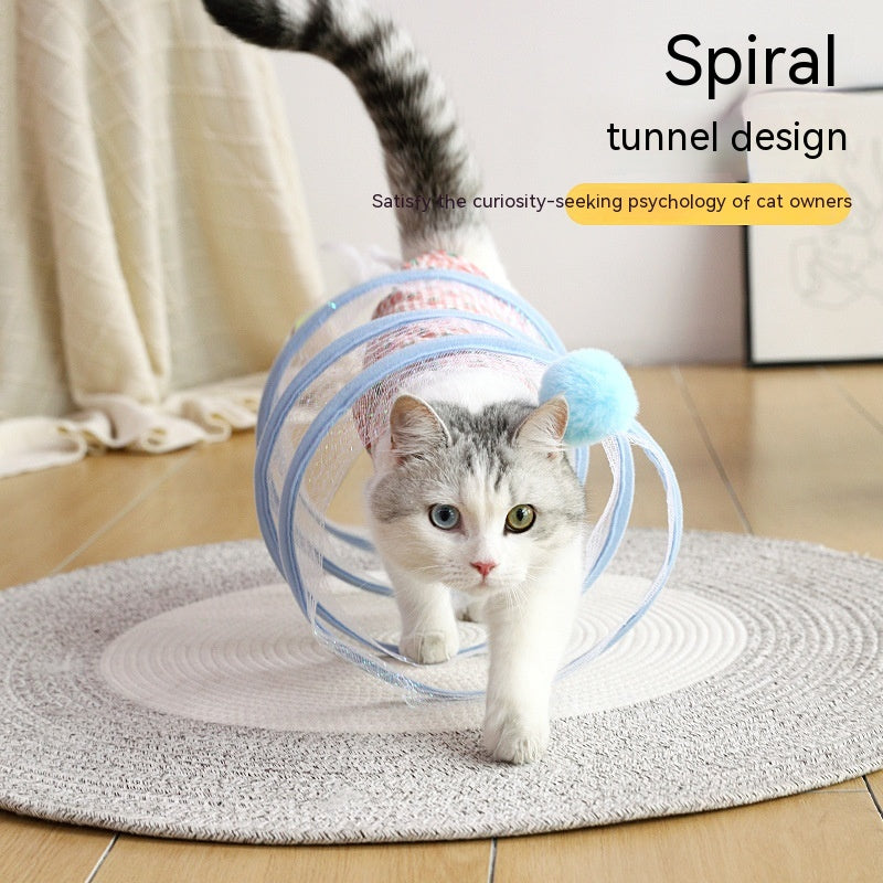 HKM-7105213 Interactive Collapsible Cat Tunnel with Mice & Feathers - Elastic Outdoor Cat Toy for Kittens