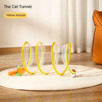 HKM-7105213 Interactive Collapsible Cat Tunnel with Mice & Feathers - Elastic Outdoor Cat Toy for Kittens