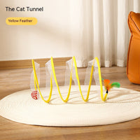 HKM-7105213 Interactive Collapsible Cat Tunnel with Mice & Feathers - Elastic Outdoor Cat Toy for Kittens