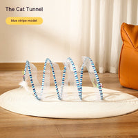 HKM-7105213 Interactive Collapsible Cat Tunnel with Mice & Feathers - Elastic Outdoor Cat Toy for Kittens