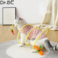 HKM-7105213 Interactive Collapsible Cat Tunnel with Mice & Feathers - Elastic Outdoor Cat Toy for Kittens
