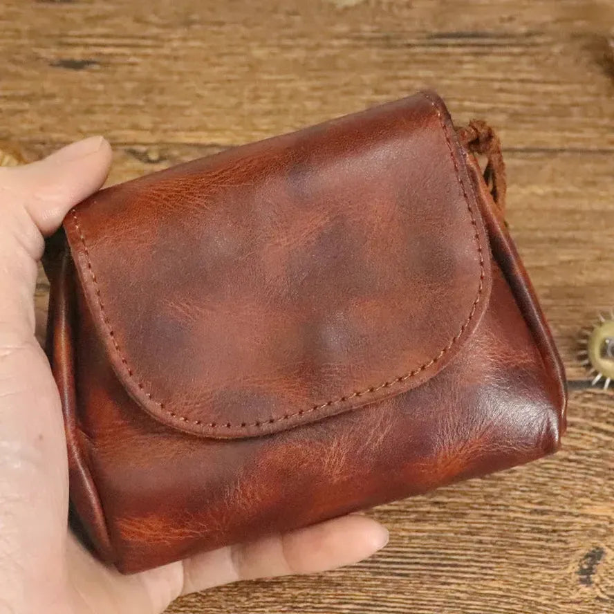 HKM-710547 Retro Leather Zero Wallet for Women - Genuine Cowhide Key Case and Earphone Storage Bag