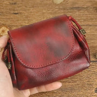HKM-710547 Retro Leather Zero Wallet for Women - Genuine Cowhide Key Case and Earphone Storage Bag