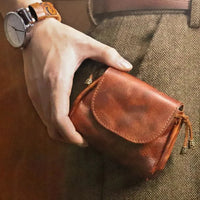HKM-710547 Retro Leather Zero Wallet for Women - Genuine Cowhide Key Case and Earphone Storage Bag