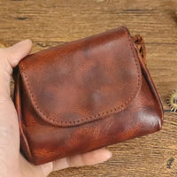HKM-710547 Retro Leather Zero Wallet for Women - Genuine Cowhide Key Case and Earphone Storage Bag