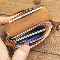HKM-710547 Retro Leather Zero Wallet for Women - Genuine Cowhide Key Case and Earphone Storage Bag