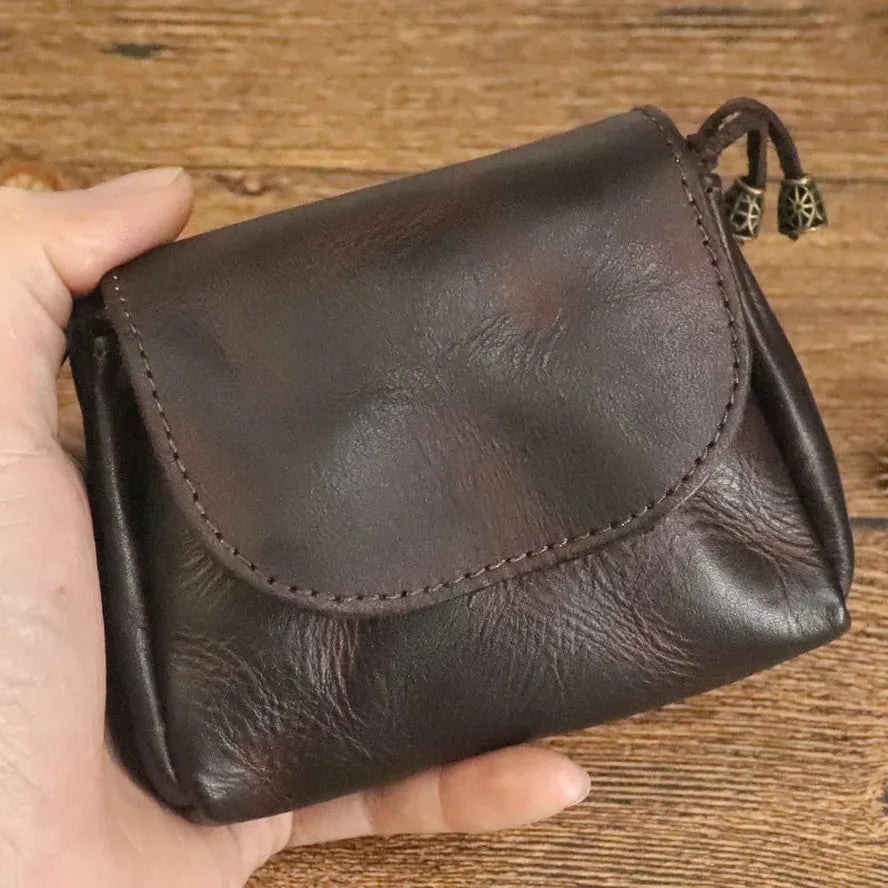HKM-710547 Retro Leather Zero Wallet for Women - Genuine Cowhide Key Case and Earphone Storage Bag