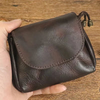 HKM-710547 Retro Leather Zero Wallet for Women - Genuine Cowhide Key Case and Earphone Storage Bag