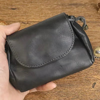 HKM-710547 Retro Leather Zero Wallet for Women - Genuine Cowhide Key Case and Earphone Storage Bag