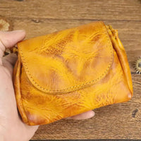 HKM-710547 Retro Leather Zero Wallet for Women - Genuine Cowhide Key Case and Earphone Storage Bag