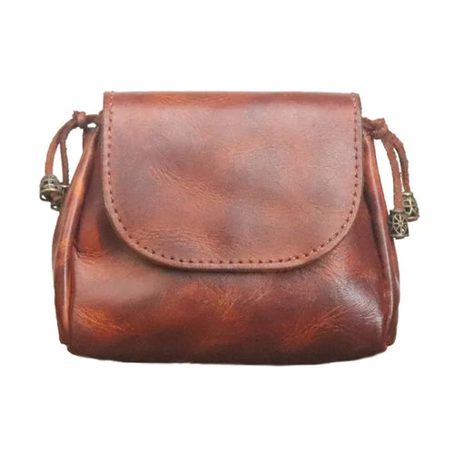 HKM-710547 Retro Leather Zero Wallet for Women - Genuine Cowhide Key Case and Earphone Storage Bag