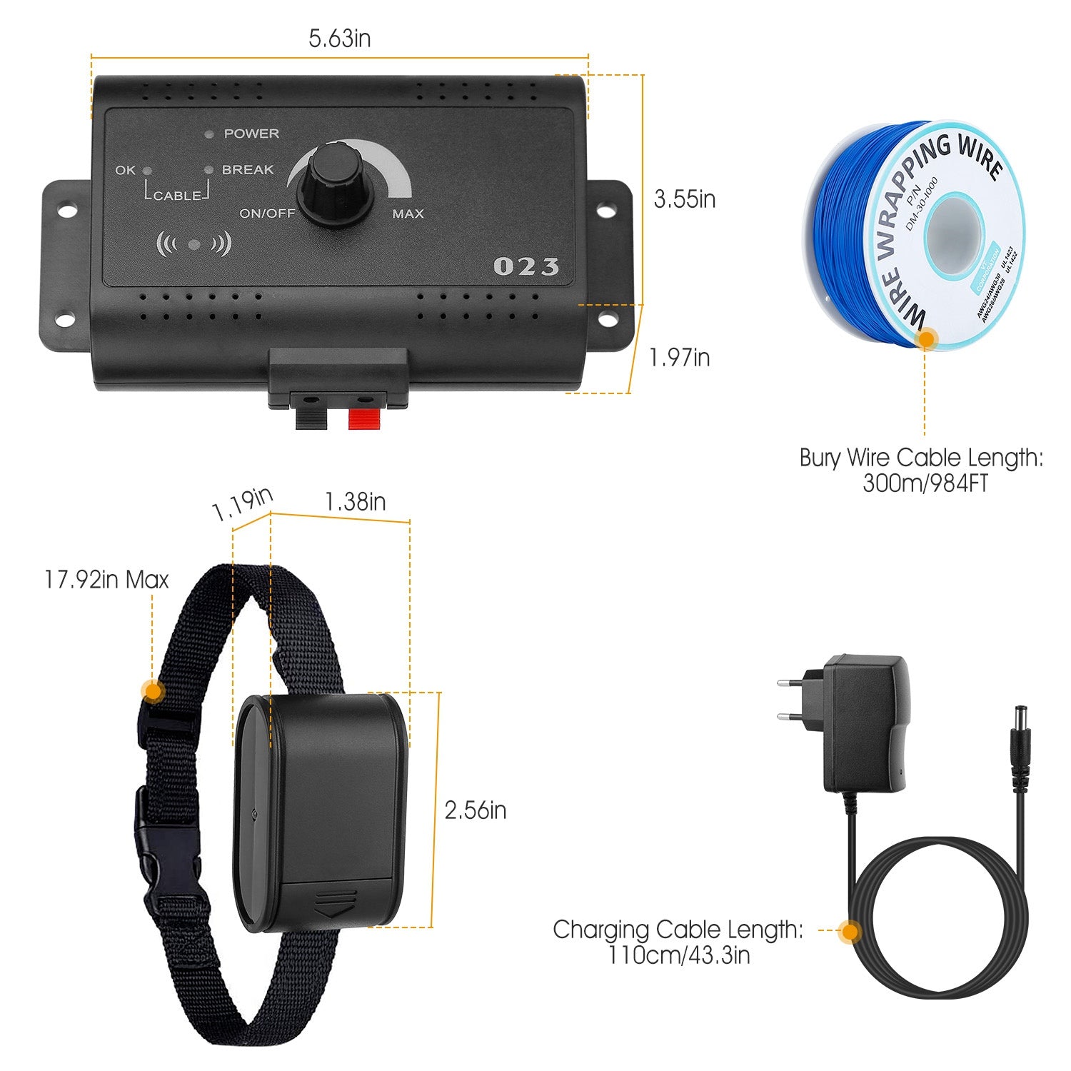 HKM-7105597 Electric Dog Fence System with Tone and Shock Collar for Safe Boundary Training