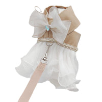 HKM-7105725 Gentle Cream Cat Dog Vest with Classic Houndstooth Skirt and Leash