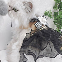 HKM-7105725 Gentle Cream Cat Dog Vest with Classic Houndstooth Skirt and Leash
