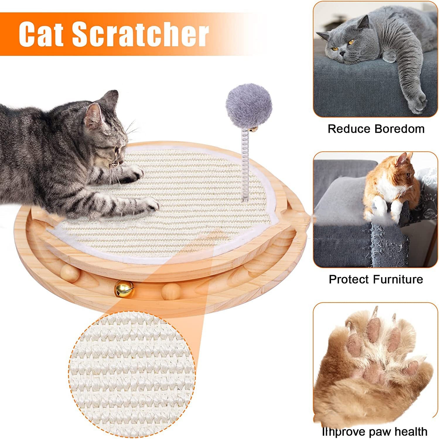 HKM-7106109 Two-in-One Cat Scratching Pad and Turntable with Sisal Material, 40 x 34 x 4.7 CM