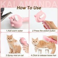 HKM-7107389 4-in-1 Pet Steam Brush with Rubber Bristles, One-Click Hair Release, Ideal for Cats and Dogs