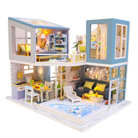 HKM-710739 Classic Wooden Dollhouse DIY Kit with Miniature Furniture for Kids Ages 6+