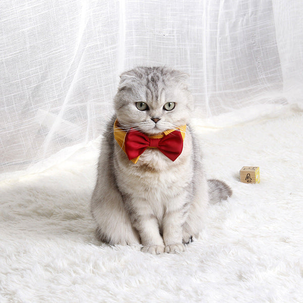 HKM-7108157 Handsome Black Dog Bow Tie in Yellow and Red or White and Black Cotton, Size S or L