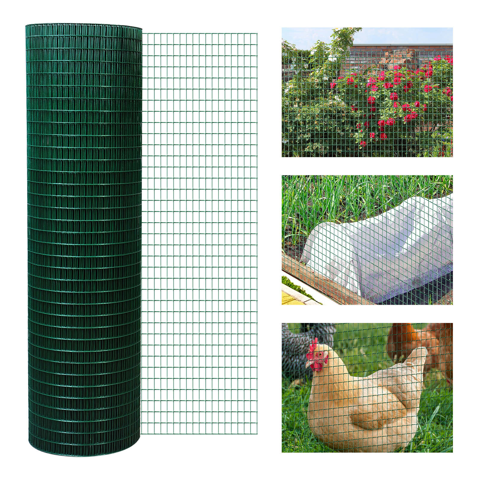 HKM-7109565 PVC Coated Steel Wire Mesh Fencing for Poultry, Gardens, and Small Animals - 98 ft x 35.5 in