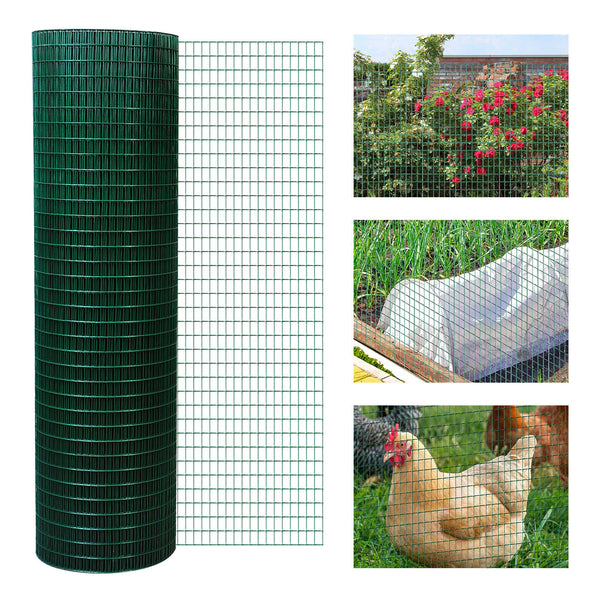 HKM-7109565 PVC Coated Steel Wire Mesh Fencing for Poultry, Gardens, and Small Animals - 98 ft x 35.5 in