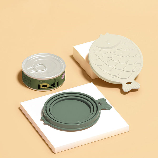 HKM-7109693 Silicone Sealing Lid for Medium Pet Cans - Gray and Dark Green Melamine and Food-Grade Silicone