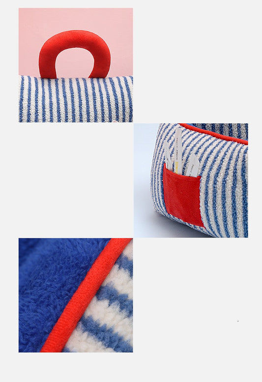 HKM-7109949 Cozy Blue Striped Winter Pet Sofa Nest for Dogs - Multiple Sizes Available