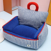 HKM-7109949 Cozy Blue Striped Winter Pet Sofa Nest for Dogs - Multiple Sizes Available