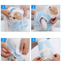 HKM-7110077 Lightweight Summer Cat Clothes - Breathable Casual Suit in Blue and White, Sizes S-XL