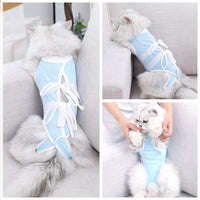 HKM-7110077 Lightweight Summer Cat Clothes - Breathable Casual Suit in Blue and White, Sizes S-XL