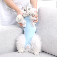 HKM-7110077 Lightweight Summer Cat Clothes - Breathable Casual Suit in Blue and White, Sizes S-XL