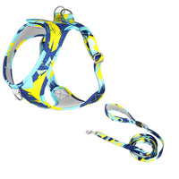 HKM-7111485 Breathable Pet Harness Suit with Traction Rope - Available in Red Flower Camouflage and Blue White Camouflage