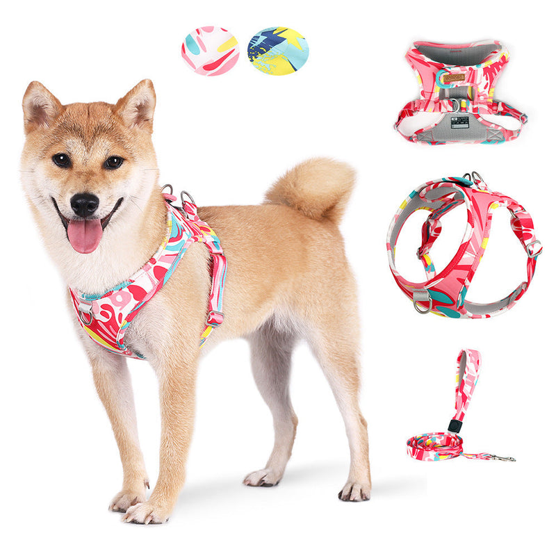 HKM-7111485 Breathable Pet Harness Suit with Traction Rope - Available in Red Flower Camouflage and Blue White Camouflage