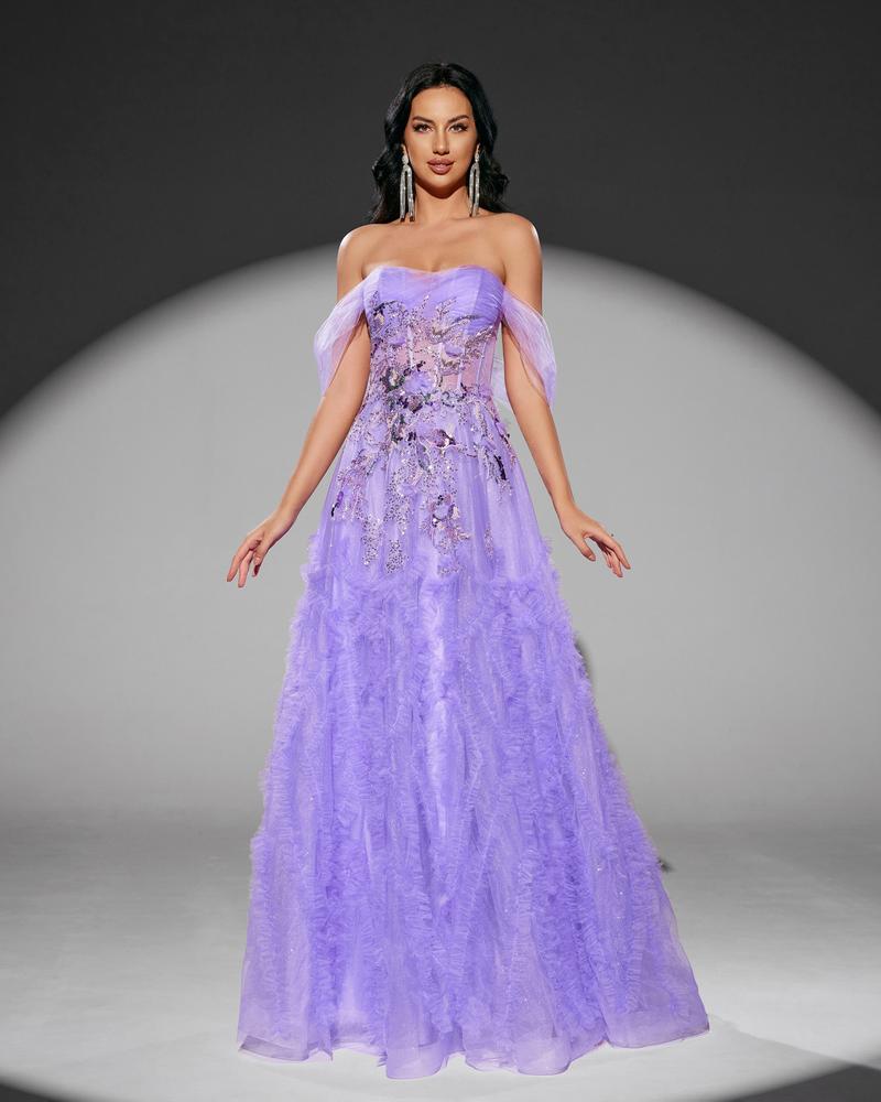 HKM-711187 Elegant Purple Evening Dress for Women - EZ25109