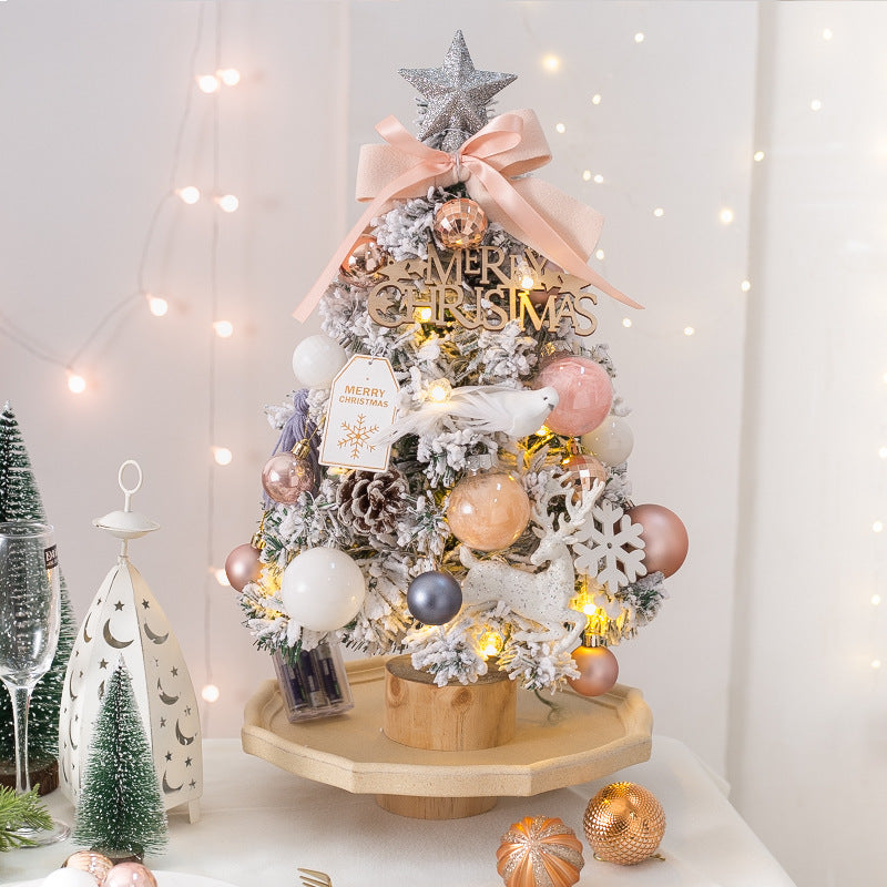 HKM-711251 Illuminated Pink Snow Spray Christmas Tree Decoration - 45CM Desktop Ornament