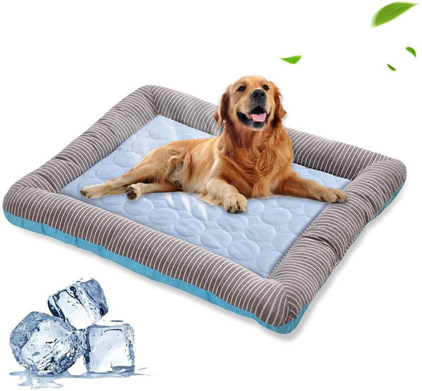 HKM-711315 Cooling Pet Mat for Dogs and Cats - Soft Ice Silk Blanket in Blue for Comfortable Summer Sleep, Available in Multiple Sizes