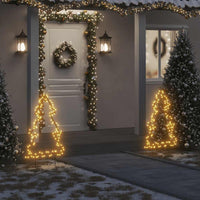 HKM-711443 LED Christmas Tree with Ground Spikes, Warm White Light, 115 LEDs, 8 Lighting Modes, 90 cm Height
