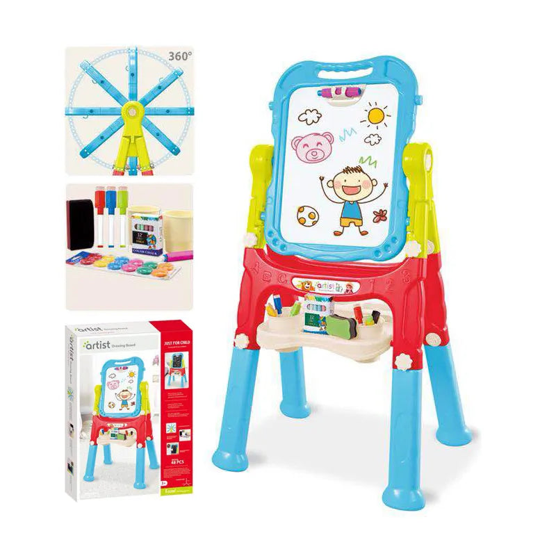 HKM-711443 Magnetic Double-Sided Drawing Board Educational Writing Toy Easel with Stationery Set for Toddlers