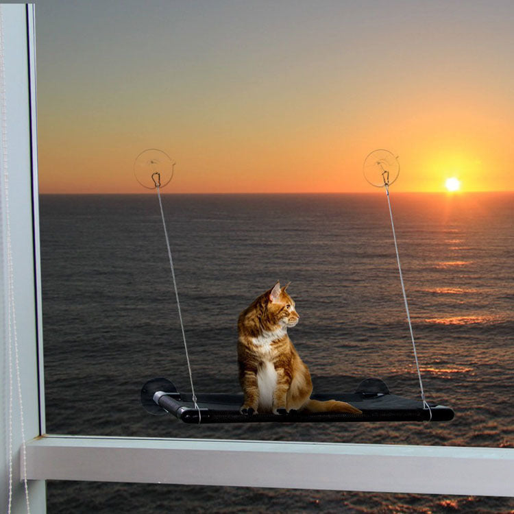 HKM-7115325 Sturdy Window-Mounted Cat Hammock with Suction Cups for Sunbathing and Viewing