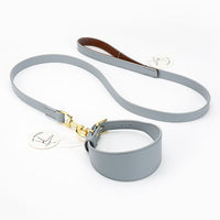 HKM-7115453 Soft Leather Pet Necklet and Towing Rope Set - Adjustable Collar in Gray and Pink