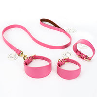 HKM-7115453 Soft Leather Pet Necklet and Towing Rope Set - Adjustable Collar in Gray and Pink