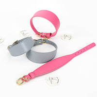HKM-7115453 Soft Leather Pet Necklet and Towing Rope Set - Adjustable Collar in Gray and Pink