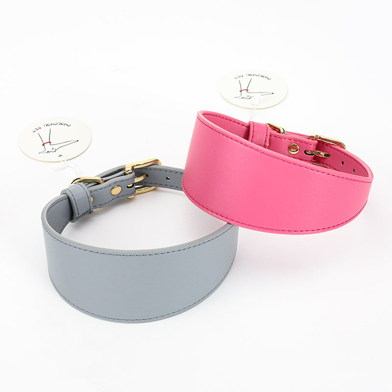 HKM-7115453 Soft Leather Pet Necklet and Towing Rope Set - Adjustable Collar in Gray and Pink